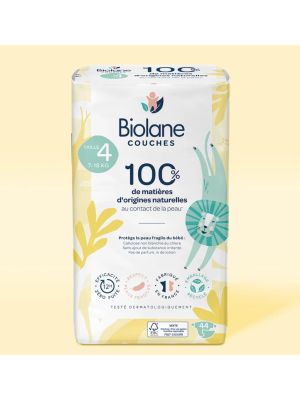 Biolane Pannolini Ecologici, Taglia 4, 7-18 kg, Confezione da 1 Mese, 3 Pacchi di Pannolini da 44 Pezzi Ciascuno, 132 Pannolini, Pelli Sensibili, Assorbenti 