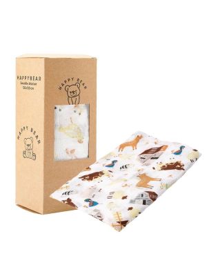 Mussola Swaddle Cotone Biologico 120x120 cm Animali della Fattoria Happy Bear