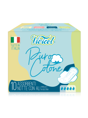 Assorbenti Notte con Ali Puro Cotone 10 pz Vivicot