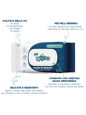 Salviette Detergenti con Aloe 60 pz Kikido