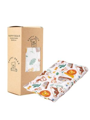 Mussola Swaddle Cotone Biologico 120x120 cm Animali della Savana Happy Bear