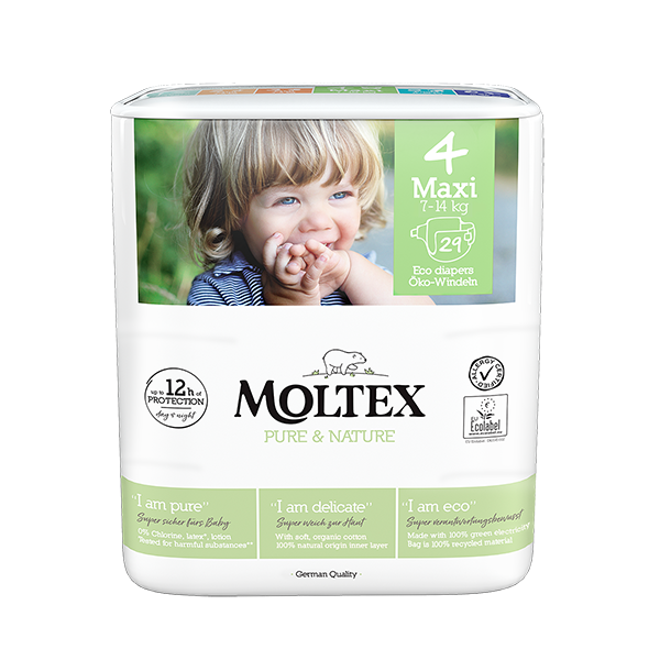 Moltex Pannolino Ecologico Pure taglia 1 Newborn 2/4 kg in cotone biologico  100% di origine vegetale Morbidissimo strato interno in mais e canna da  zucchero provenienti da agricoltura sostenibile