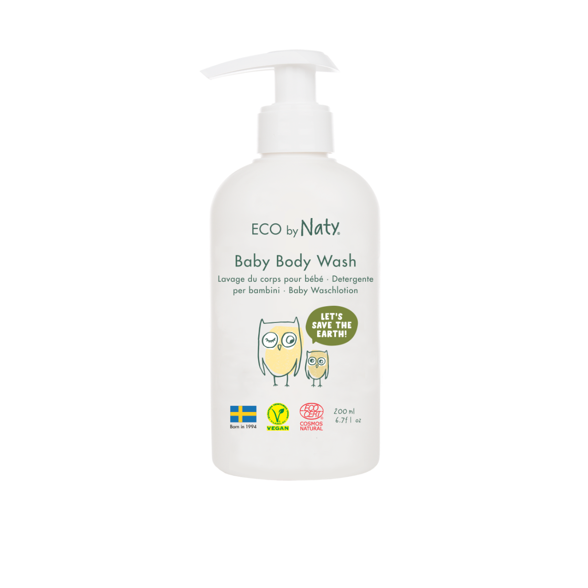 Detergente mani e corpo Eco by Naty per bambini, a base vegetale con lo 0%  di profumo.