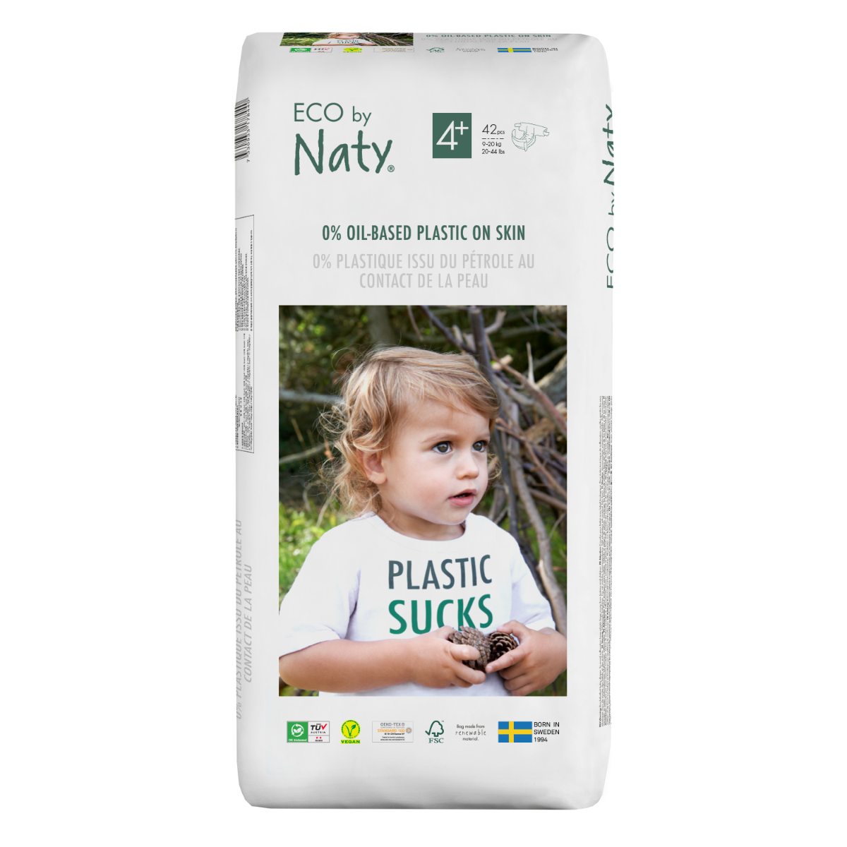 Eco by Naty, Taglia 4+, 84 pannolini, 9-20kg, Pannolino eco premium a base  vegetale con lo 0% di plastica sulla pelle